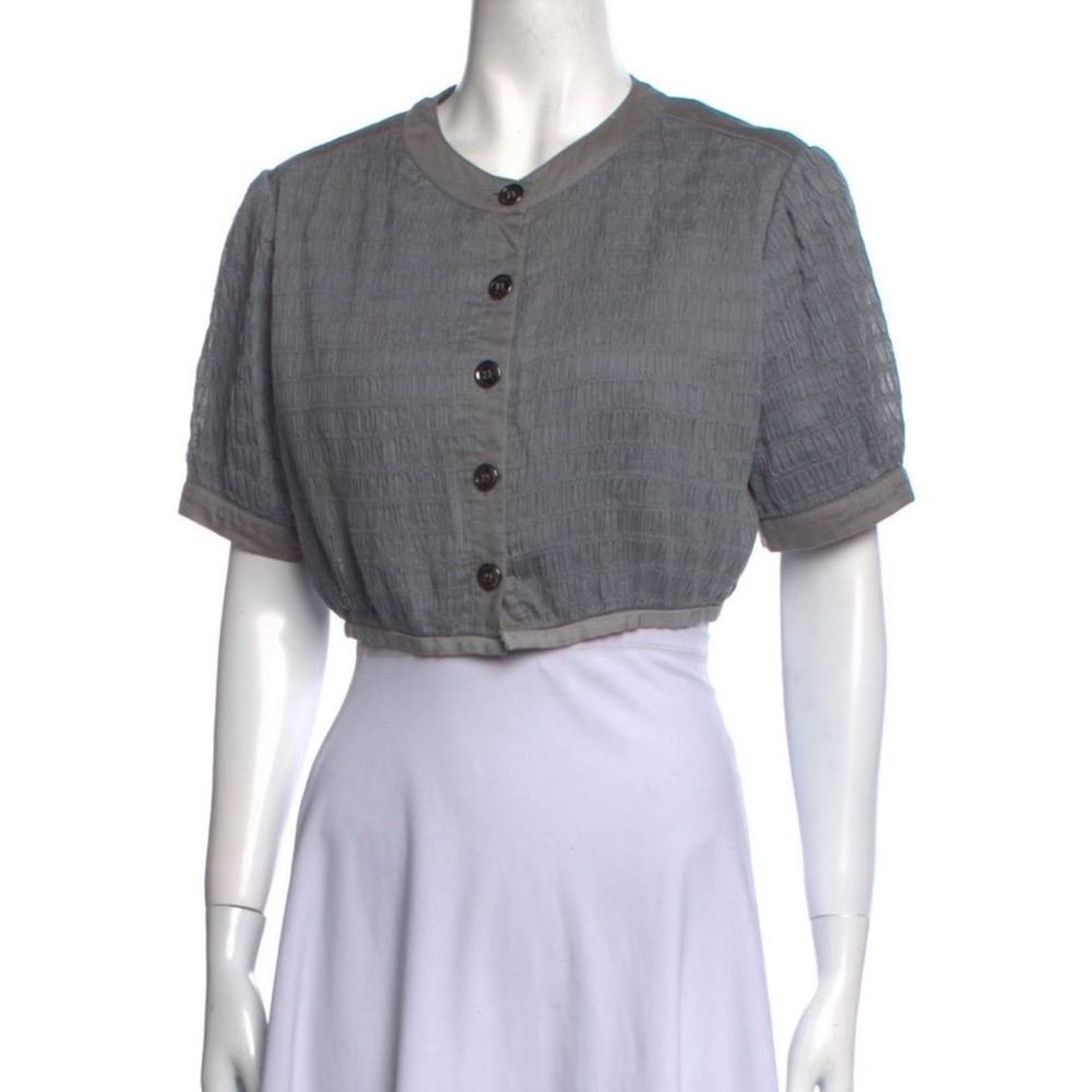 Burberry Cropped Metallic Blue Gray Cardigan Blazer Jacket Size 10